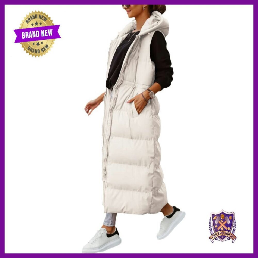 Women's Long Quilted Puffer Vest Hooded Sleeveless Winter Coat